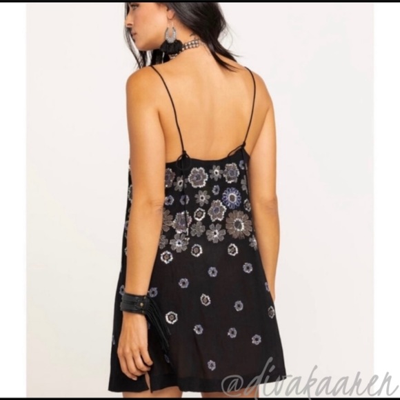 FREE PEOPLE NWT AZEALA Embellished Slip Dress Black/Silver Med, Large - Picture 2 of 9